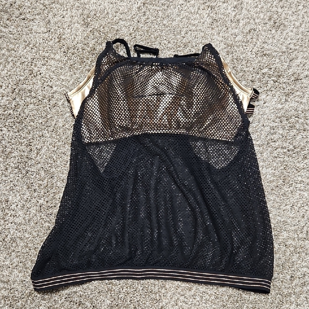 Black and Gold Mesh Tankini Top